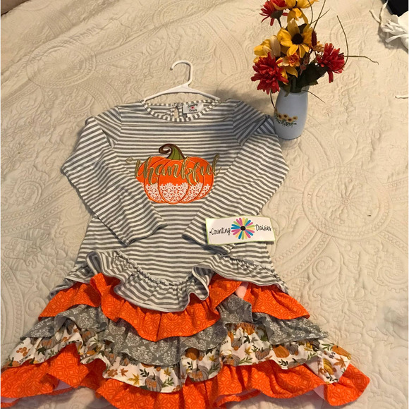 Counting Daisies Girls Thanksgiving Dress With Five Rows of Ruffles  NEW - Picture 11 of 12